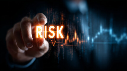 Man engages with digital interface to assess financial risk in modern setting