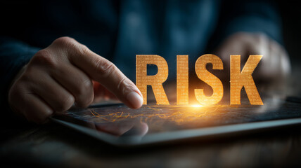 Businessman analyzes risk data on tablet to make informed decisions