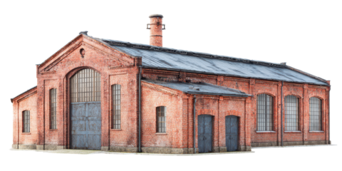 old brick industrial building of Renaissance isolated on white or transparent png