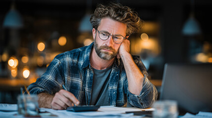 Focused financier engaged in deep analysis during a late night session