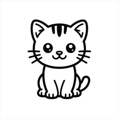 Cute Kitten Line Art Cartoon Vector Illustration Isolated on White Background