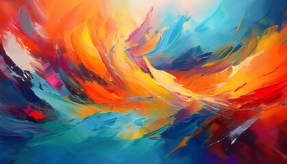 vibrant abstract artwork showcasing dynamic colors and energetic brushstrokes on canvas