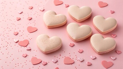 Fototapeta premium Heart- Shaped Cookies and Sprinkles on Pink Surface