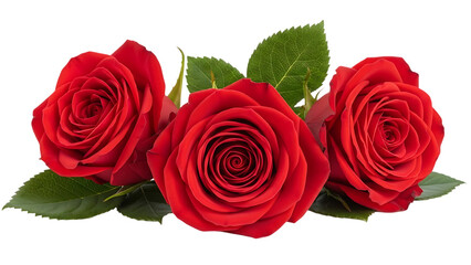 Three red roses isolated on transparent background