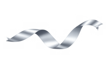 Silver satin ribbon winding and floating, luxury decorative metallic stream, elegant design element isolated on transparent background