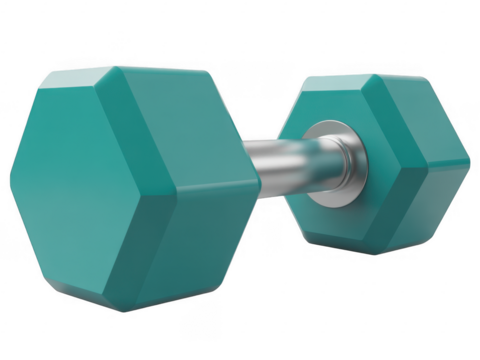 Teal dumbbell with silver handle fitness isolated on a transparent background - Powered by Adobe