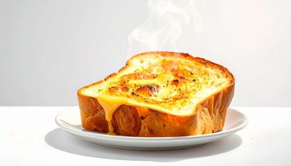 a warm toasted bread, golden-brown crispy exterior with visible toast texture