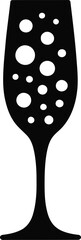 Champagne Glass Silhouette Icon with Bubbles for Celebration