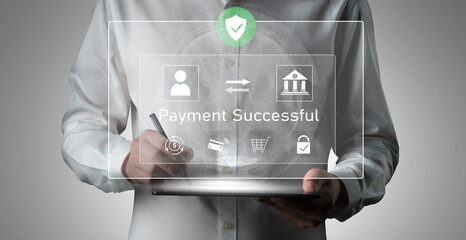 Successful transaction message showing secure payment. Payment confirmed, secured, payment processed, and payment completed with trust and transaction integrity. Vouch