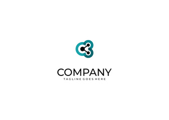 Obraz premium Modern Abstract Vector Logo Featuring Teal and Black Interconnected Circular Nodes Forming a Stylized Letter C or 3 for Social Media and Network Branding