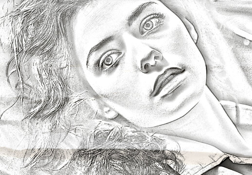Brown And White Pencil Sketch Photo Effect Drawn Soft Paper Portrait