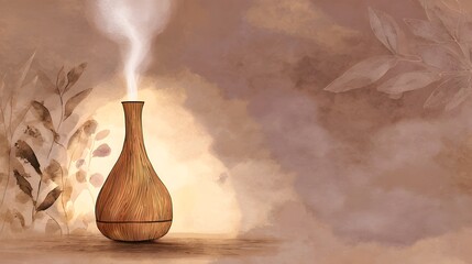 Cozy aromatherapy diffuser illustration radiates warmth a serene spa like atmosphere perfect for wellness themes