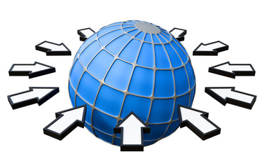 Earth globe surrounded by cursor arrows on a isolated background. Global network and internet concept. World and arrows.