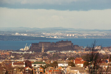 view of Edinburgh castle and the sea