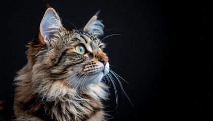 Curious Tabby Cat Looking Up in Low Key Lighting