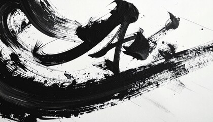 Bold Black Ink Brush Stroke Abstract Background