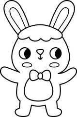 Vector Easter bunny line icon. Rabbit with bow tie picture. Cute spring or farm animal black and white illustration for kids. Funny hare clipart, coloring page isolated on white background