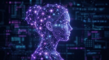 Futuristic digital woman profile with glowing circuit connections