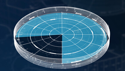 An abstract radar screen with blue and black segments