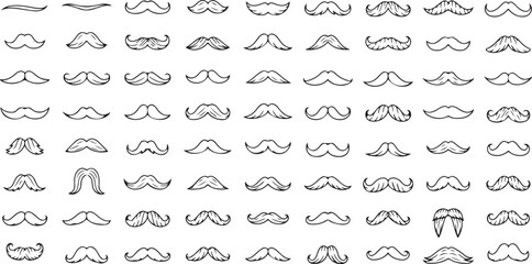 Naklejka premium Various mustache styles and shapes on white background mustaches facial hair