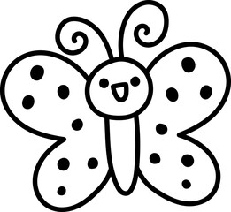 Vector butterfly line icon. Adorable spring moth clipart. Funny woodland, forest or garden insect. Cute bug with spread wings black and white illustration, coloring page for kids isolated on white