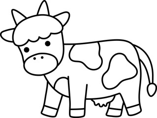 Vector cow line icon. Cute farm animal isolated on white background. Adorable black and white illustration or coloring page for kids. Funny spring or Easter village character