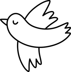 Vector flying bird line icon. Spring migratory passage animal. Cute Easter village character black and white illustration or coloring page for kids isolated on white background
