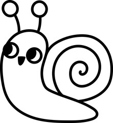 Vector crawling snail line icon. Funny woodland mollusk. Cute forest black and white illustration for kids isolated on white background. Easter village character clipart or coloring page