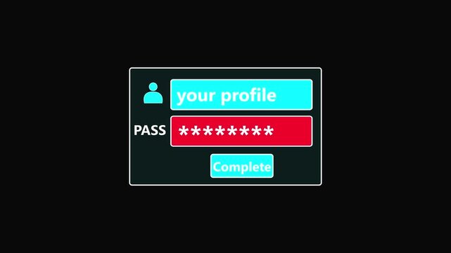 User Profile Form with Password Field and Complete Button on Dark Background form interface d