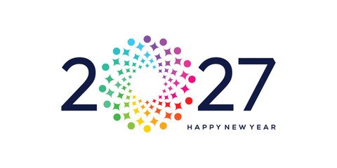 Happy new year 2027 logo design. fireworks, sparkle trendy happy new year 2027 logo design vector icon concept