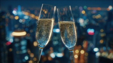 8k, realistic, full ultra HD, high resolution, cinematic photography Two glasses of sparkling champagne 
