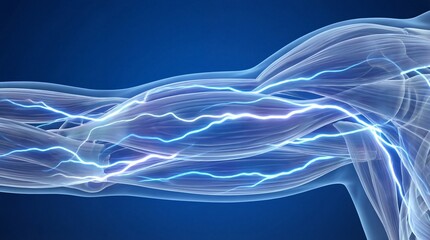 Glowing Energy Flow Through Human Muscle Fibers 3D Medical Illustration