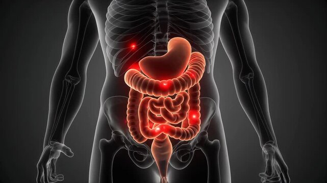 Human Internal Organs Stomach Intestines Liver Anatomy Medical Visualization on Dark Background for Healthcare