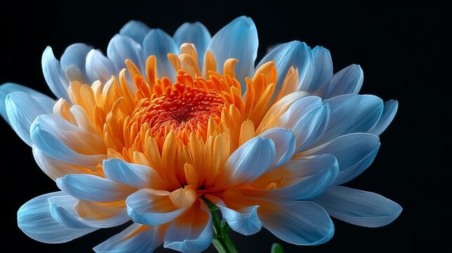 A beautiful flower with blue and orange petals. The flower is in the center of the image and is surrounded by a dark background. The colors of the flower are vibrant and eye-catching - Powered by Adobe
