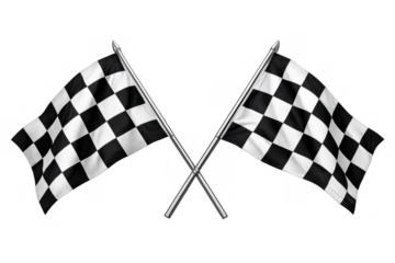 Crossed checkered flag waving for auto racing, motorcycling, and speed sport competitions, signaling victory and finish line