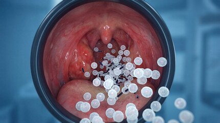 Severe Throat Infection with Bacterial Invasion and White Blood Cell Immune Response