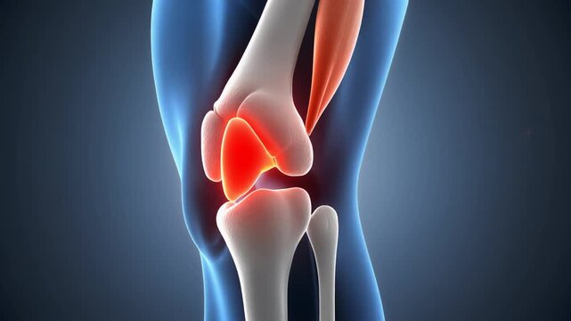 Knee Bone Anatomy Inflammation Animation On Blue Background Skeletal System Joint Pain Injury Medical Visualization