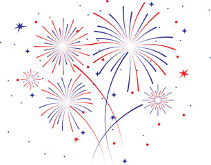 Red and Blue Fireworks Vector Celebration Illustration on White Background. USA National Celebration Fireworks Vector Illustration on White Background. 