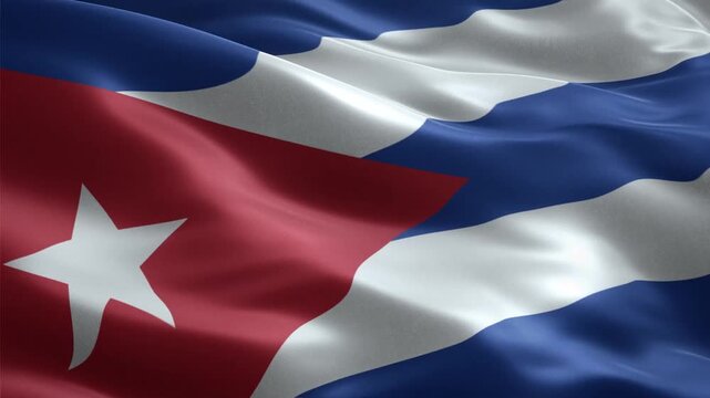 National flag of Cuba waving in a seamless loop with lone white star and red triangle