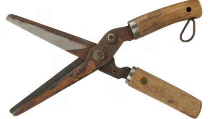 Rusty pruning shears with wooden handles rusty shears isolated on a transparent background