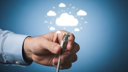 Cloud Computing and Internet Connectivity Concept with Network Cable and Digital Cloud