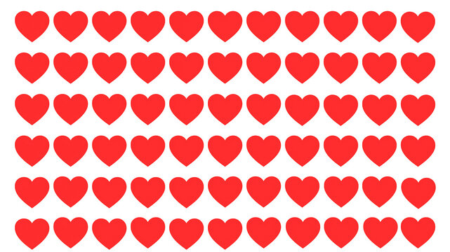 Symetryczny wz&oacute;r tapeta z czerwonymi sercami na białym tle,  tekstura walentynkowa, tło z symbolami miłości, papier do pakowania prezent&oacute;w, naklejki