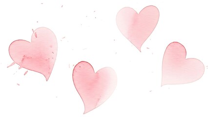 Soft pink watercolor hearts on white background
