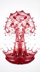 Red Fruit Juice Splash Explosion with Dynamic Liquid Droplets on White Background