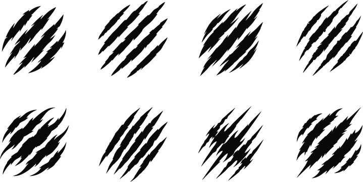 Black claw scratches collection graphic design element on transparent background silhouette