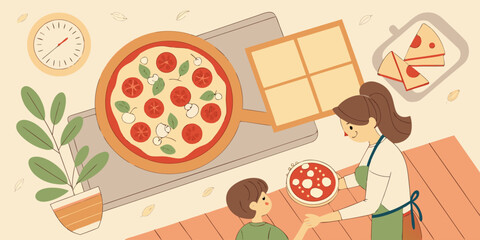 Cozy Family Kitchen with Homemade Pizza