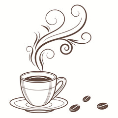 Minimal Coffee Cup with Steam Swirl Vector