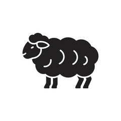 Obraz premium A simple black glyph icon of a fluffy sheep in side profile view, isolated on a white background.