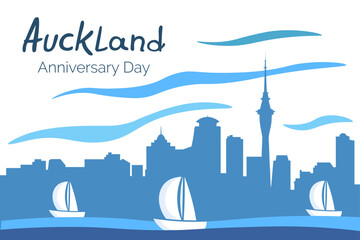 Auckland Anniversary Day postcard. Greeting card design horizontal layout. Vector illustration.
