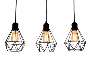 Modern pendant lights with geometric shades isolated on transparent background